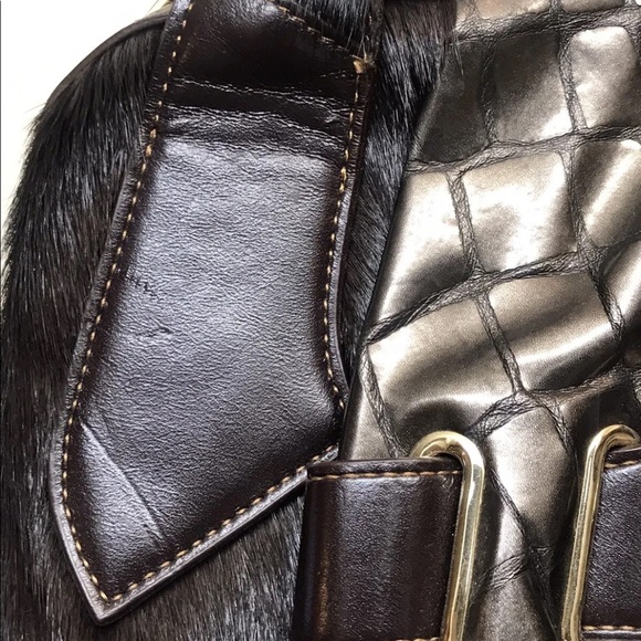 Cromia Women’s Brown Crocodile Embossed Leather Handbag Italy - Picture 10 of 12